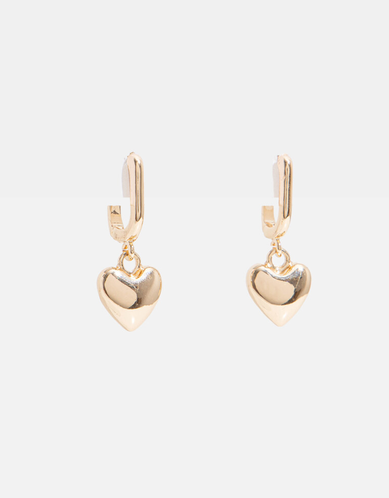 Aros Colgantes Cortos Metal Aros Con Corazón - Dorado