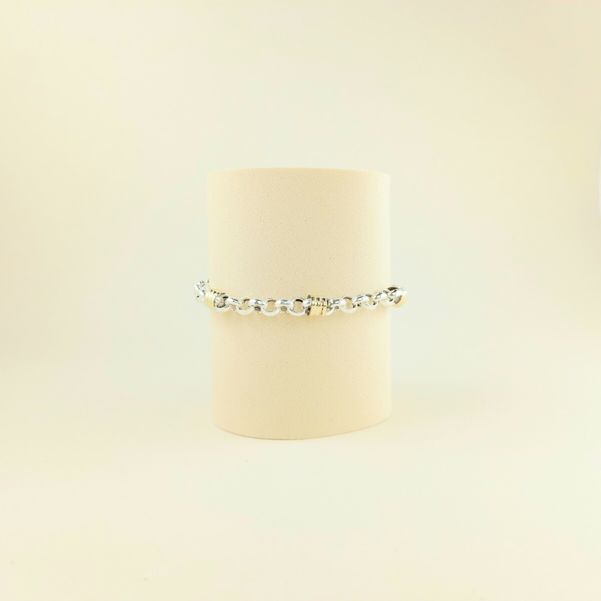 Pulsera rolo de plata 925 con 3 trabas en double de oro 18k, 18.5 cm 