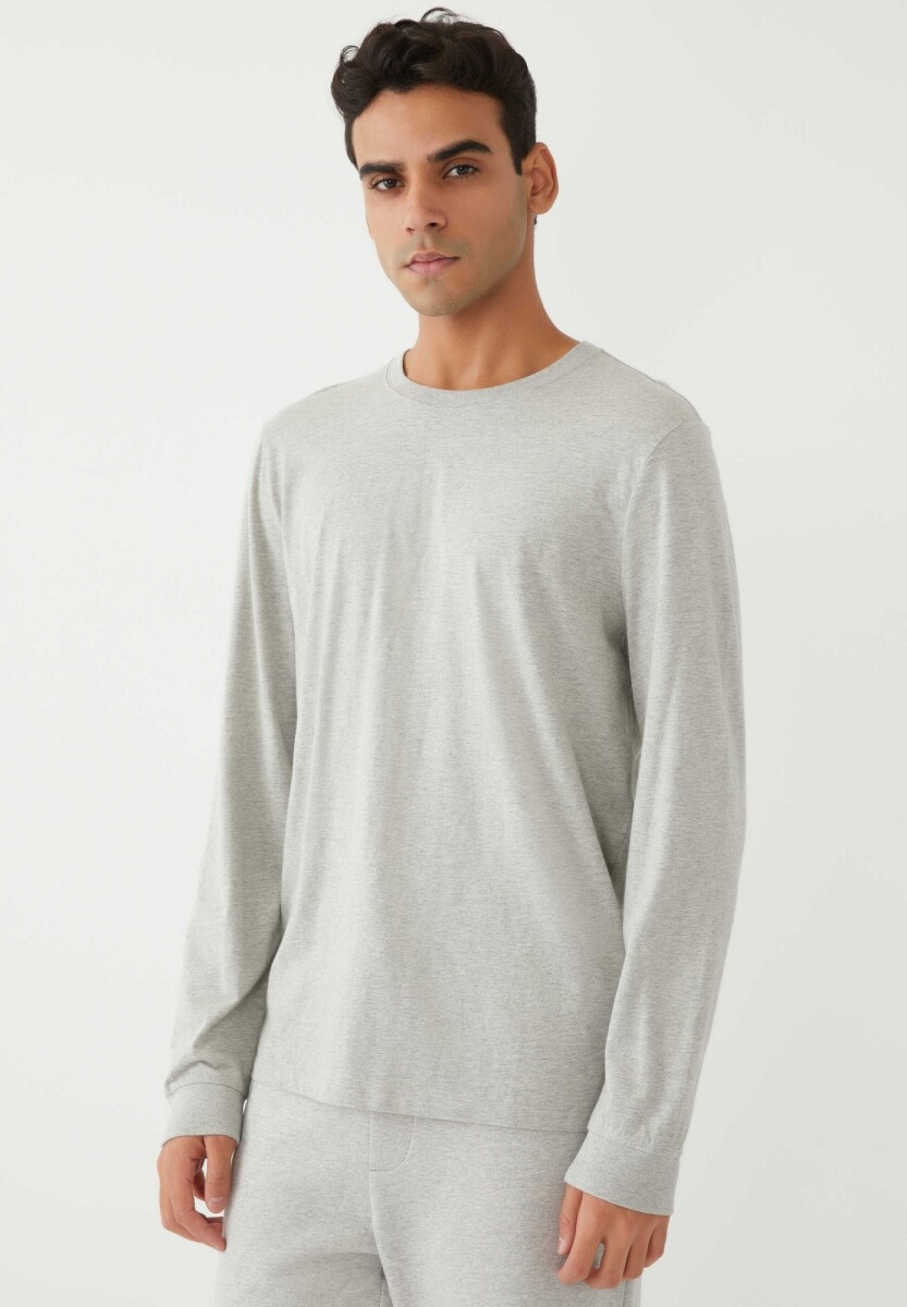 Remera Basica Cuello Redondo Manga Larga Hombre - Heather Grey 