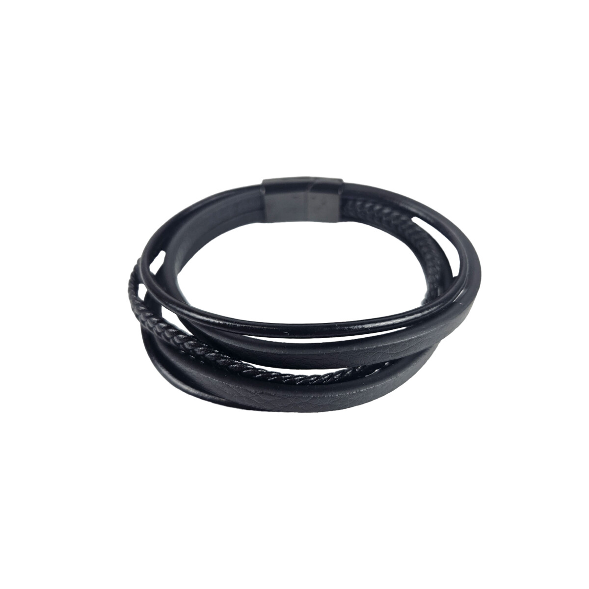 Pulsera cuerina negra cuádruple 