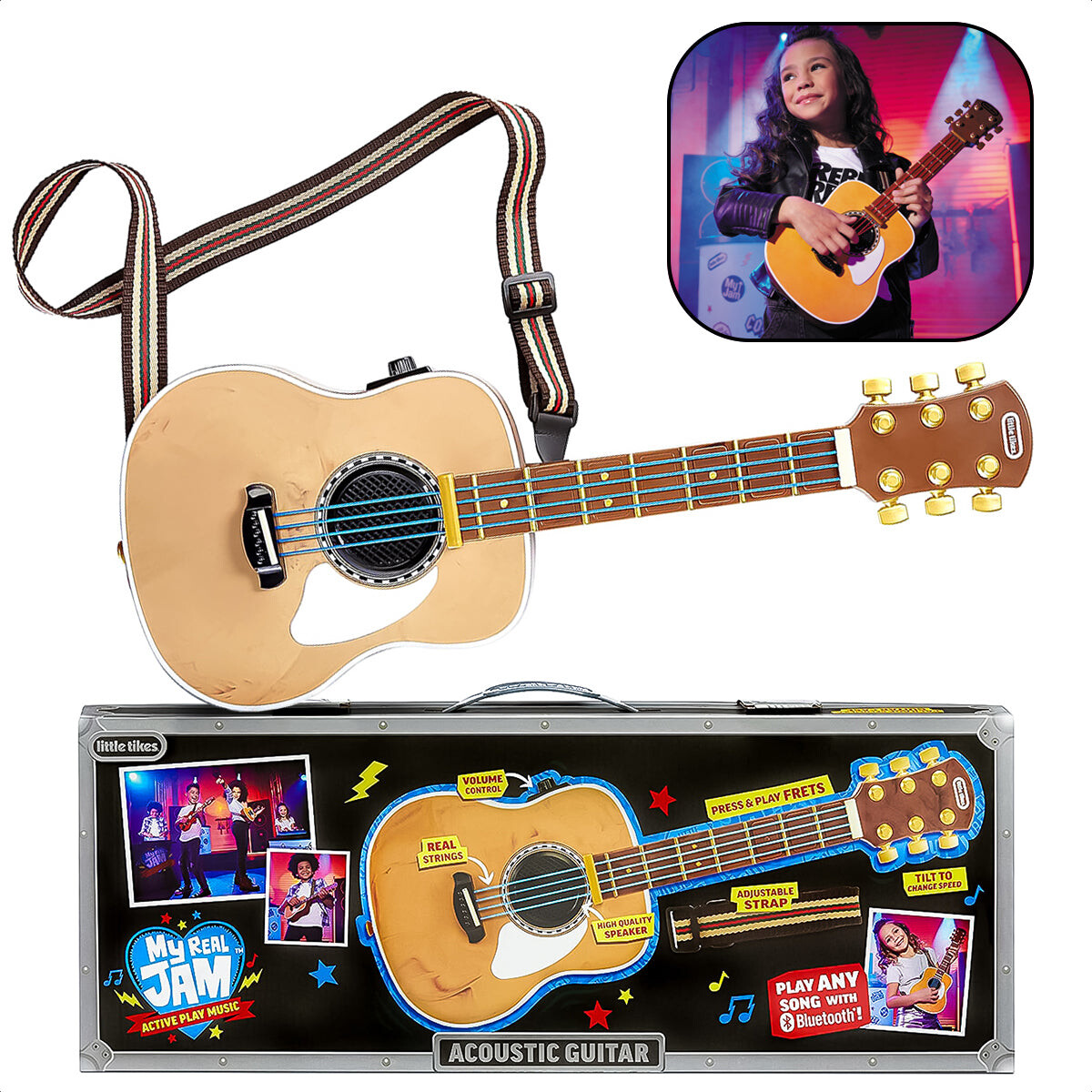 Guitarra Acústica Little Tikes + Bluetooth + Correa 