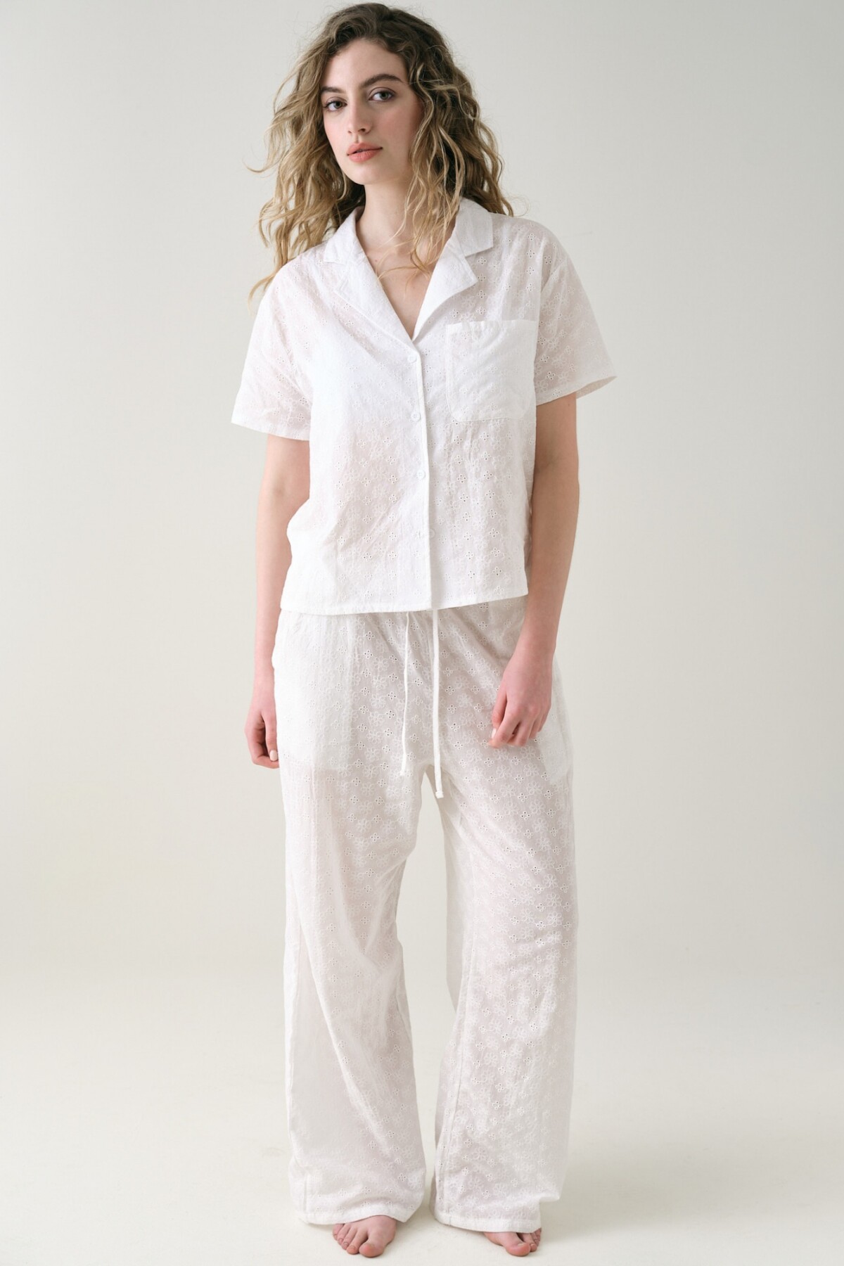 Pantalón Recto Broderie Blanco