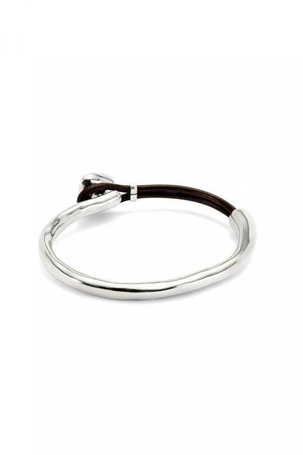 PULSERA FINA CON ALEACIÓN DE METALES BAÑADA EN PLATA DE LEY CON CUERO Y CRISTAL FACETADO VERDE Pulsera