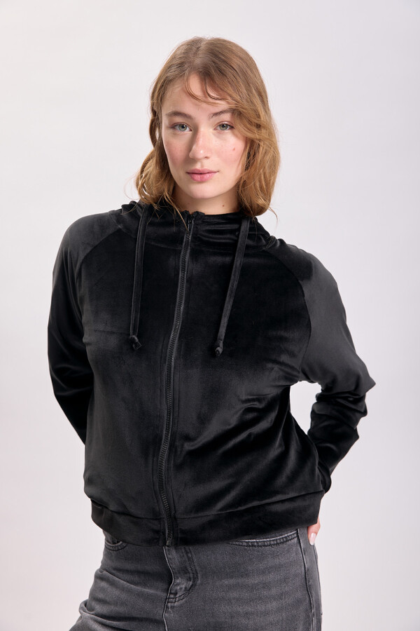 Campera de plush manga ranglan Negro