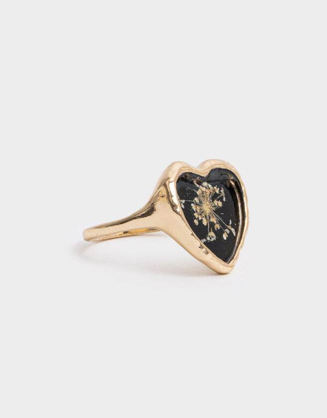 Anillos Medianos y Grandes Flores atrapadas Anillo Corazón Estampado - Dorado