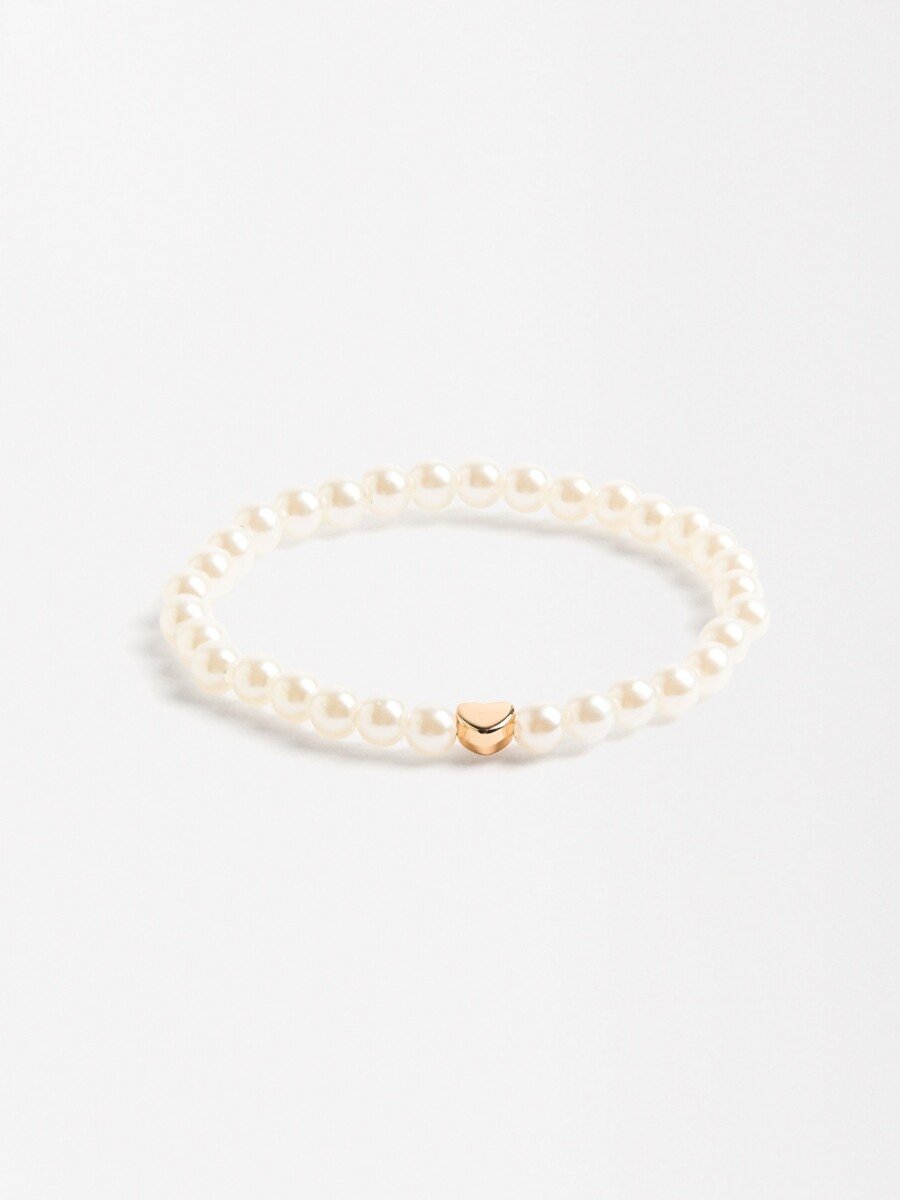 Pulsera De Perlas Con Corazón blanco