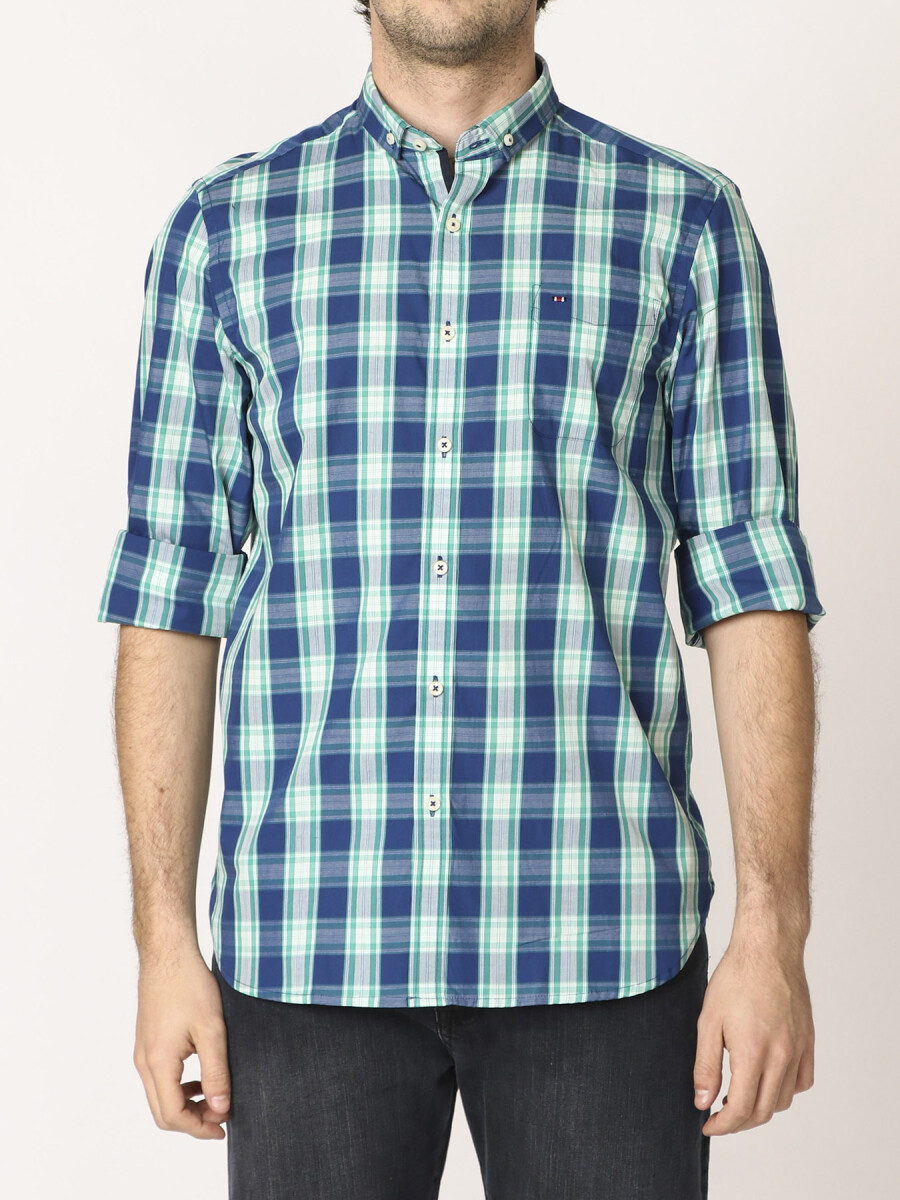 Camisa A Cuadros Button Down Harrington Label - Verde/azul 