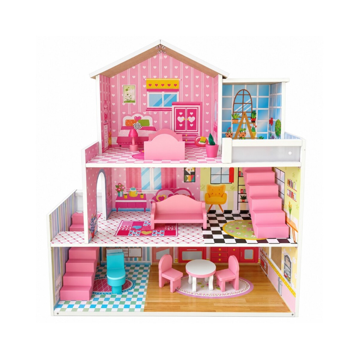 CASA DE MUÑECAS ROSADA Y CELESTE DE 8 PIEZAS 