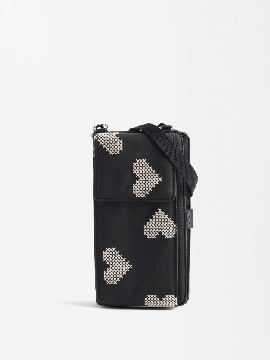 Bolsa Para Móvil De Nylon Con Corazones negro