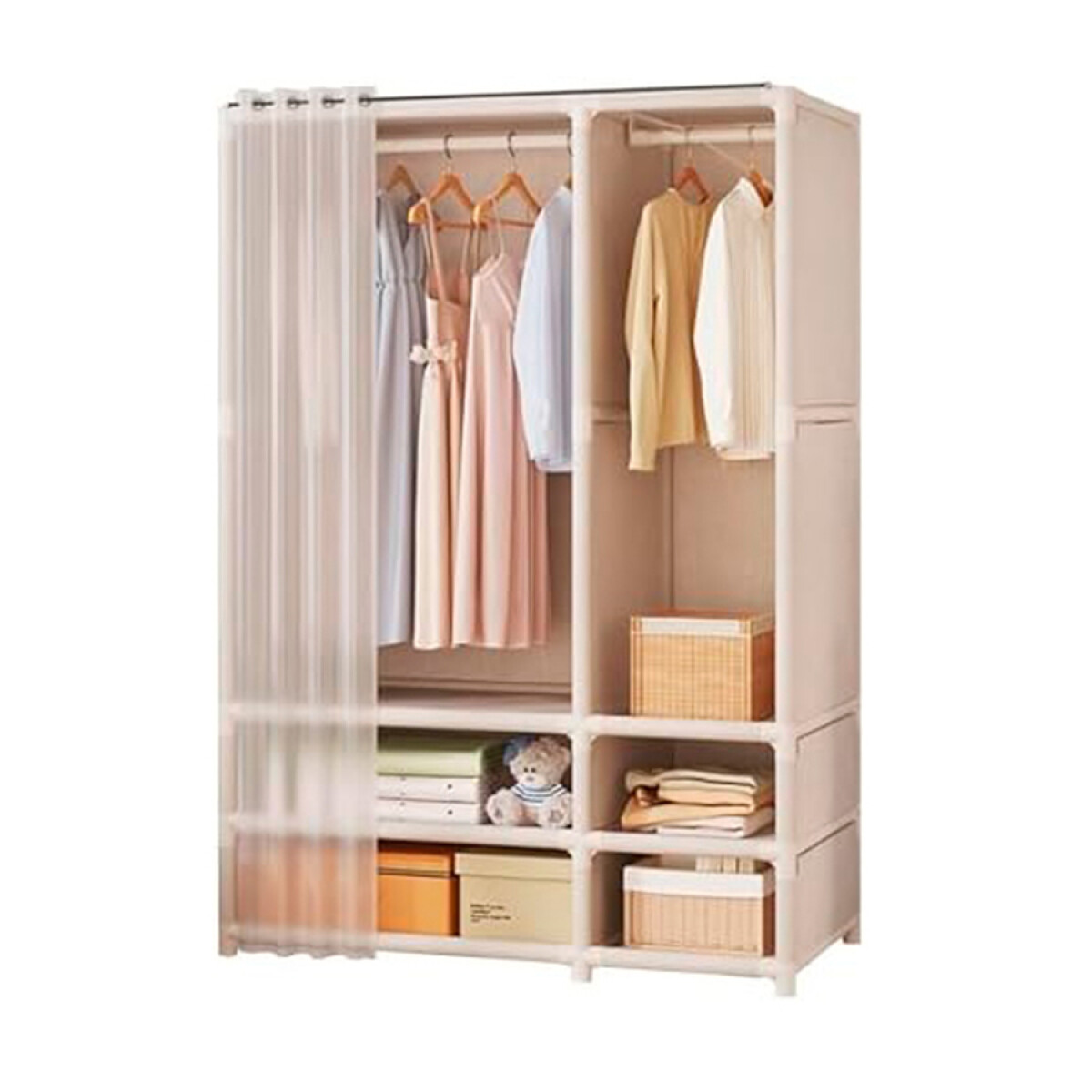 Armario Organizador Metal y Tela Perchero 4 Estantes 109cm 