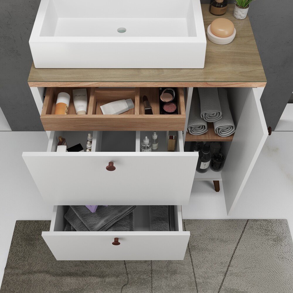MUEBLE DE BAÑO MADRI COLOR BLANCO/TAU CON PATAS 80 CM Mueble De Baño Madri Color Blanco/tau Con Patas 80 Cm