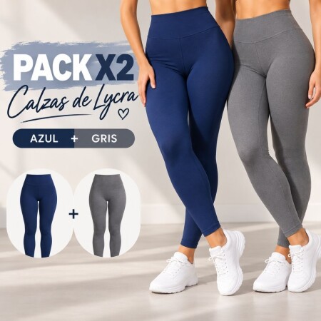 Pack x2 Calzas de Lycra Tiro Alto – Azul + Gris GRISAZUL