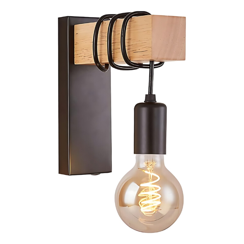 Aplique Colgante Portalámparas Metal Madera Vintage Negro Negro