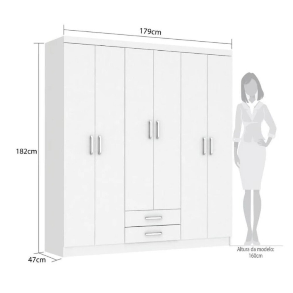 COMBO DORMITORIO - ROPERO PLUS 6 PUERTAS + RESPALDO CON 2 MESAS DE LUZ BLANCO