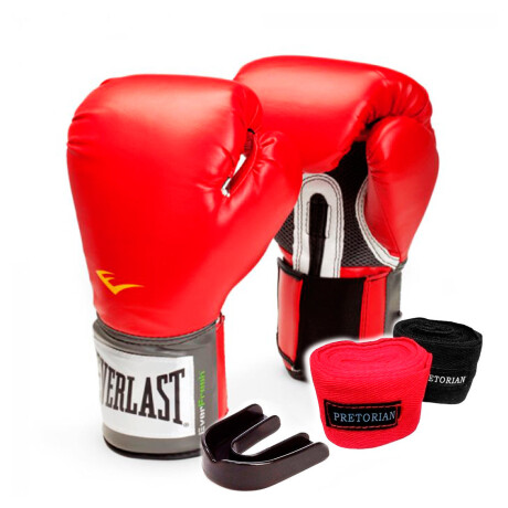 Kit Guantes Boxeo Everlast Pro Style 16oz Venda Bucal Rojo