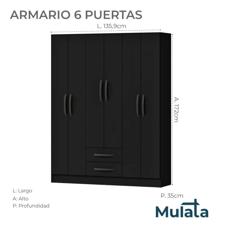 Armario Ropero Mac Mdp 6 Puertas 2 Cajones 9 Estantes Negro Armario Ropero Mac Mdp 6 Puertas 2 Cajones 9 Estantes Negro