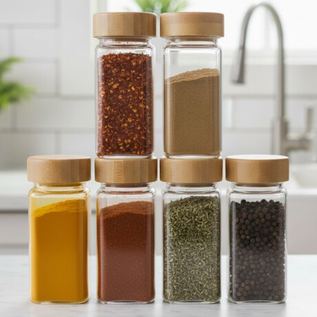 Frasco especiero con tapa de madera x6 TRANSPARENTE