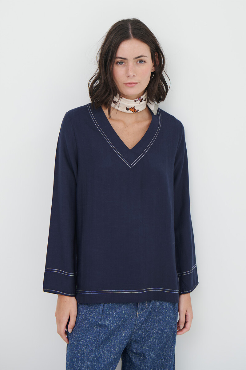 BLUSA ESCOTE V AZUL