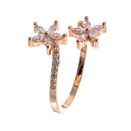 Anillo de plata 925 con baño de oro rosado y circonias, FLOWERS. Anillo de plata 925 con baño de oro rosado y circonias, FLOWERS.