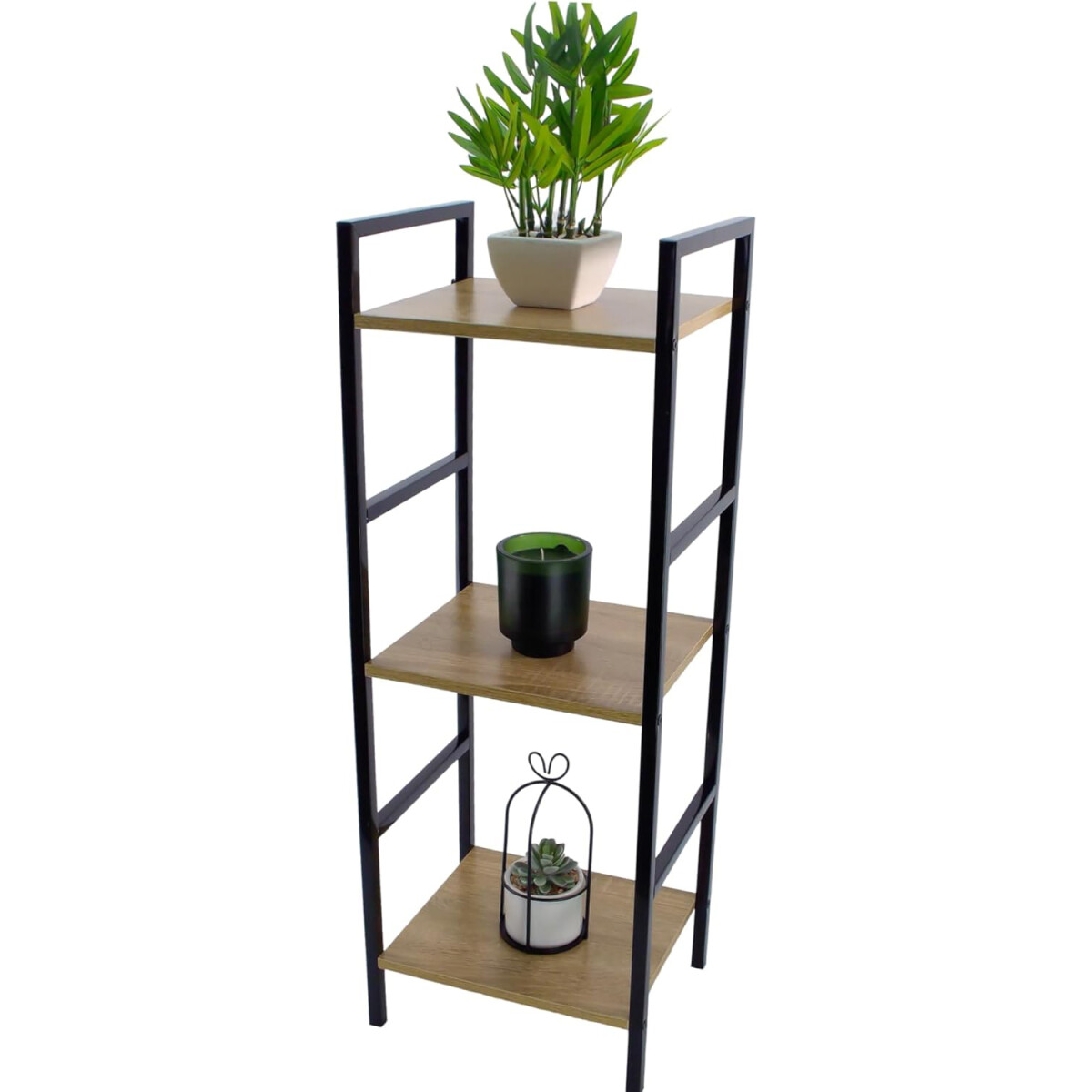 Estantería Vertical 3 Niveles Madera y Metal 29,5x24x80 cm - Madera/negro 
