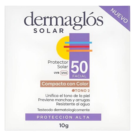 Dermaglós Protector Solar Compacto con Color Tono 2 FPS 50 Dermaglós - 10 gr Dermaglós Protector Solar Compacto con Color Tono 2 FPS 50 Dermaglós - 10 gr