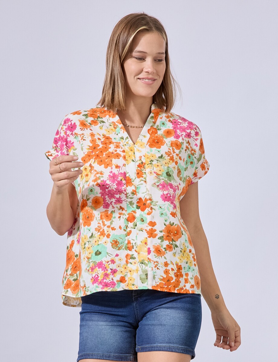 Blusa Flowers - Multi/anaranjado 