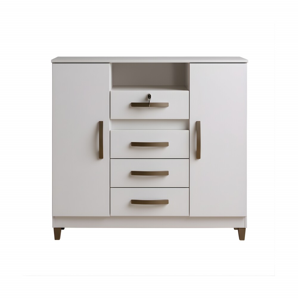 CÓMODA CAJONERA GUARDARROPA 4 CAJONES 2 PUERTAS CON LLAVE BLANCO