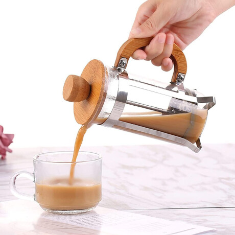 Cafetera Tetera Prensa Francesa 800Ml en Acero Vidrio Bambú Natural
