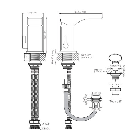 Griferia De Bidet Monocomando Con Transferencia, Desague Y Tapita Sauco Fv GRIS