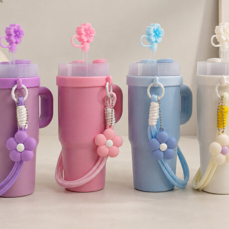Vaso térmico de acero con accesorios y tapita 420ml Celeste