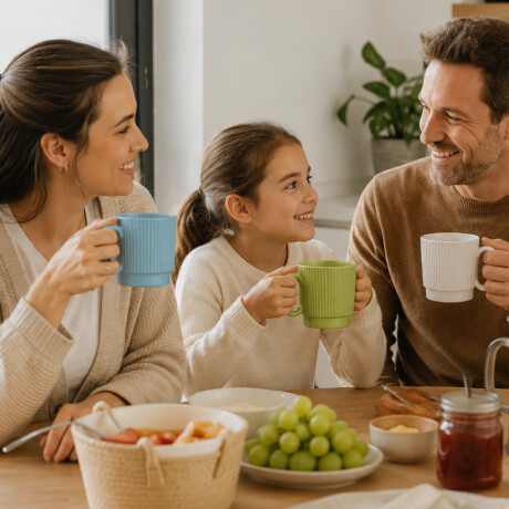 Taza de cerámica facetada con asa circular Celeste