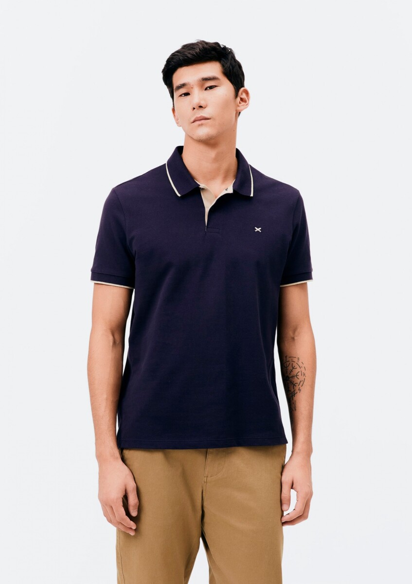 CAMISA DE CUELLO CON BORDADO - AZUL OSCURO 