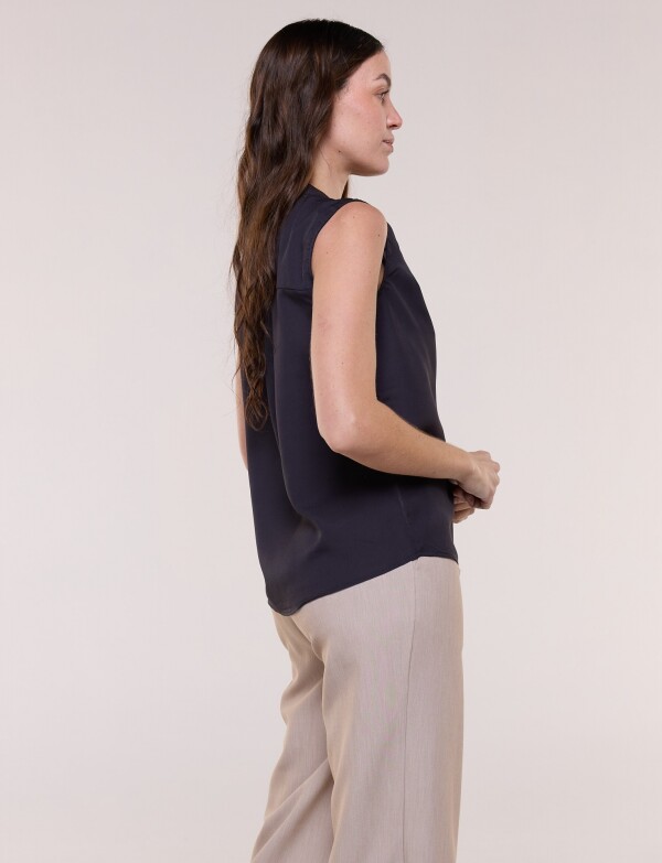 Blusa De Gasa Con Botones NEGRO