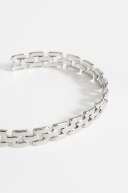 Pulsera acero rígida cadena plateado
