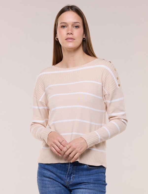 Buzo De Punto Fino A Rayas BEIGE/MULTI