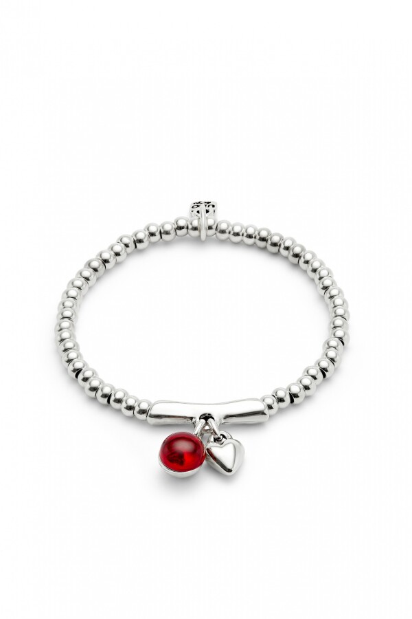 PULSERA EN ALEACIÓN DE METALES BAÑADAS EN PLATA DE LEY Y CRISTAL DE MURANO ROJO Pulsera