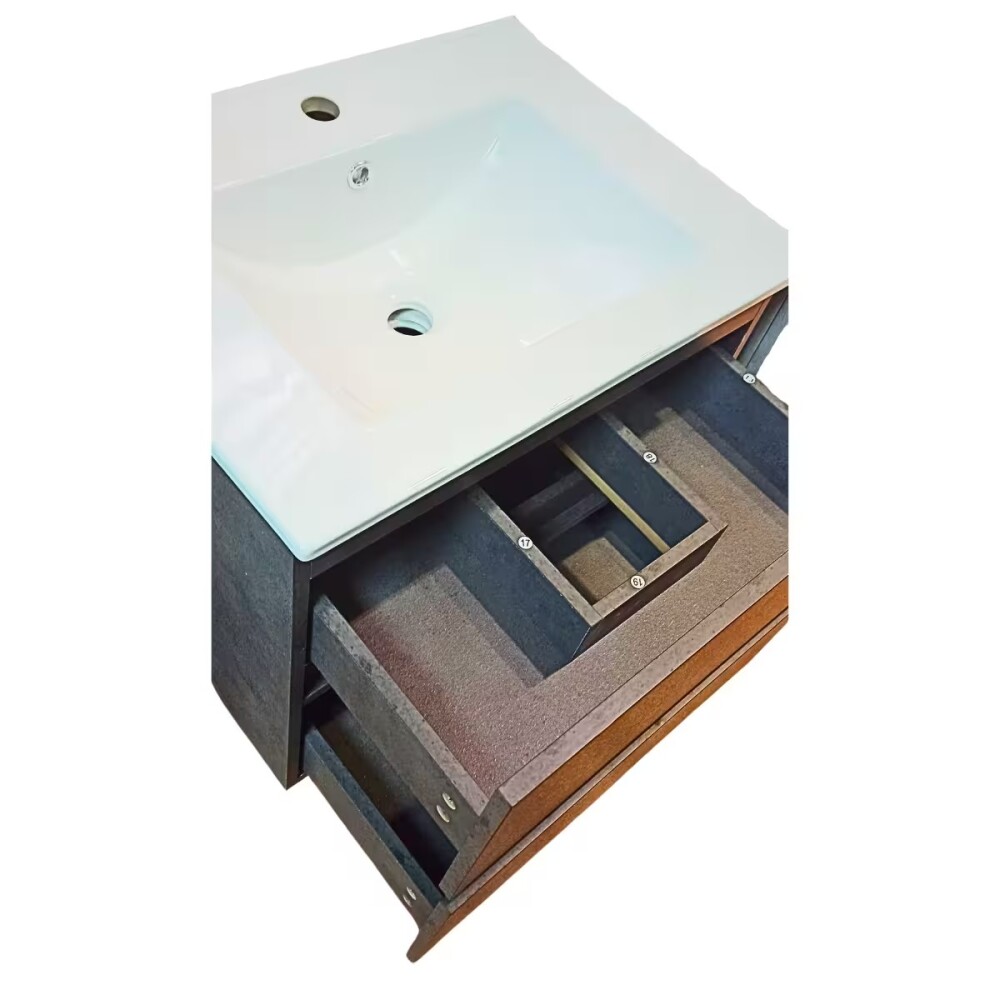 Mueble de baño suspendido Gris Oacuro 60 cm con bacha de loza Mueble De Baño Suspendido Gris Oacuro 60 Cm Con Bacha De Loza