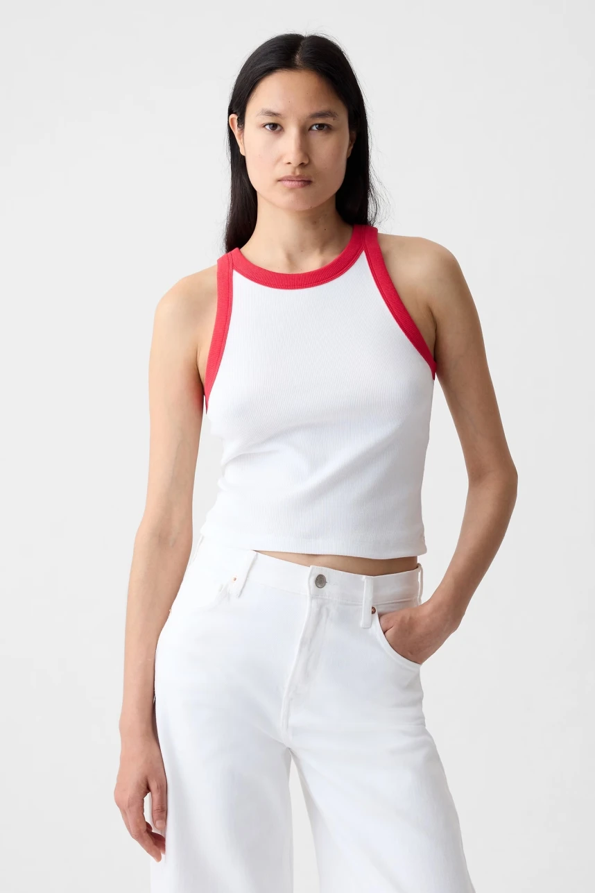 Musculosa Modal Cuello Halter Mujer White W Red Trim