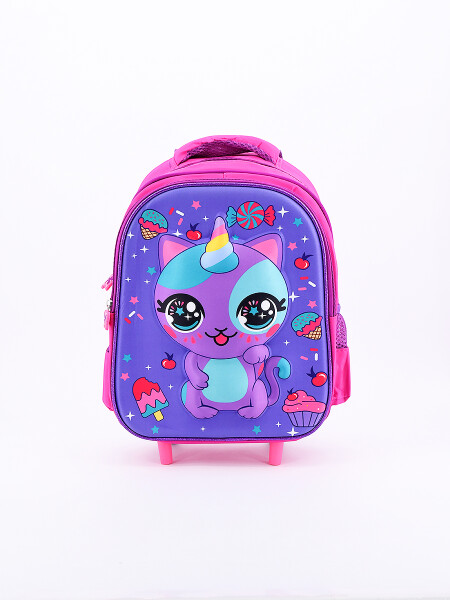 MOCHILA CARRITO GATO UNICORNIO LILA