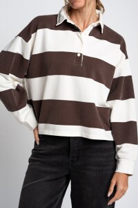 Sweater Polo Rayado Marron