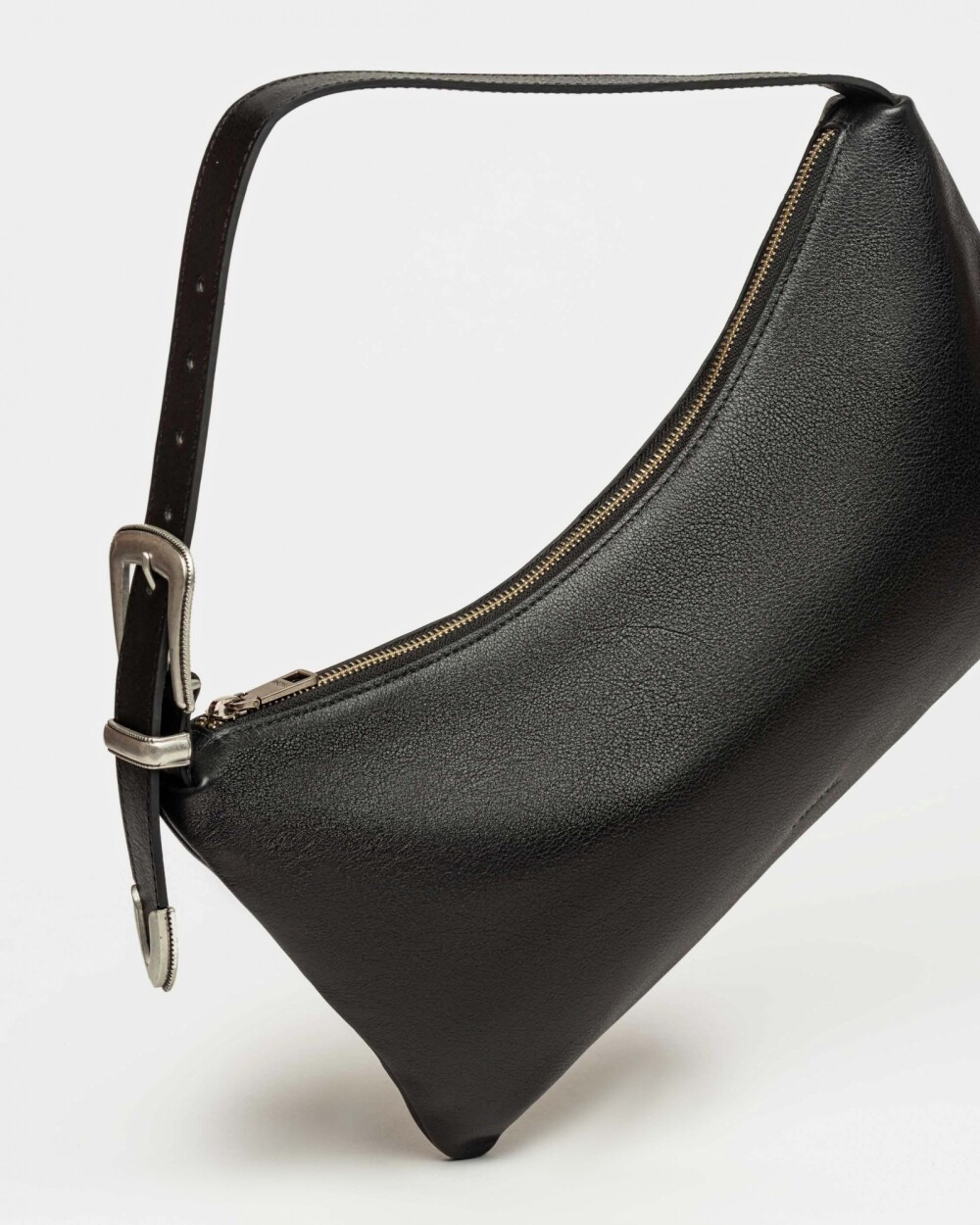 Cartera al hombro Bamboo en cuero graneado Negro