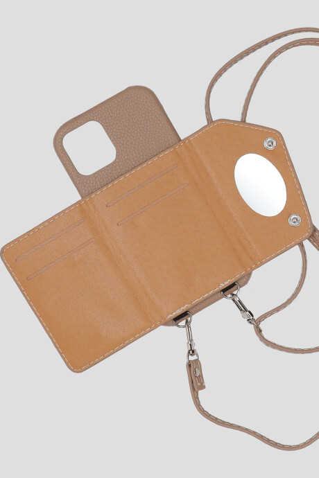 Funda Iphone 14 Con Billetera y Cadena Nude