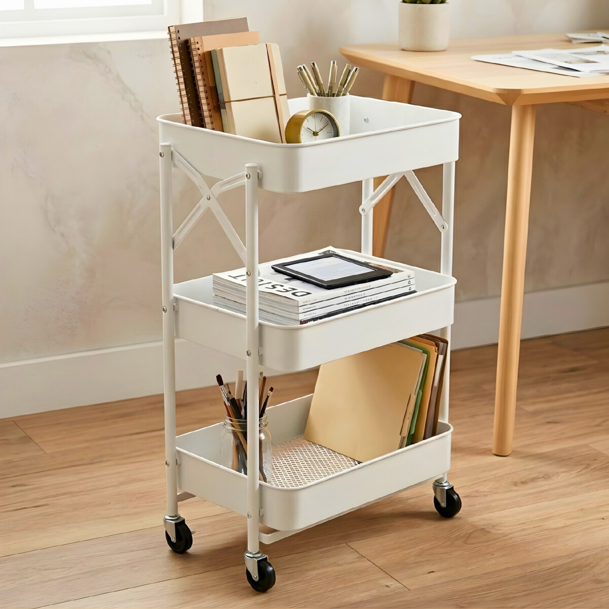 Carro Organizador 3 Estantes Con Ruedas Multiuso Plegable - Color Variante Blanco 