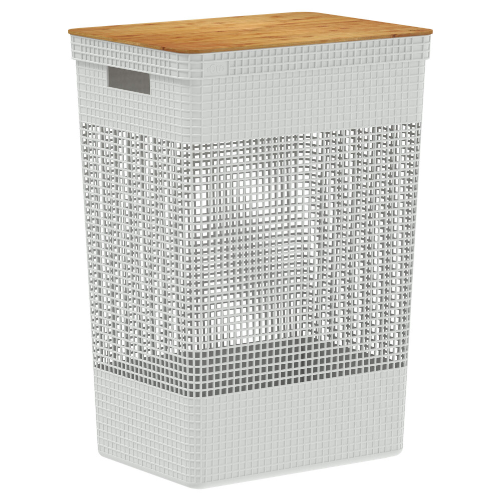 CESTA C/TAPA BAMBÚ PLASTICO-RECICLADO BLANCO GRID 49L