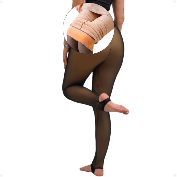 Medias Panty Térmica Con Efecto Piel de Talón Negro