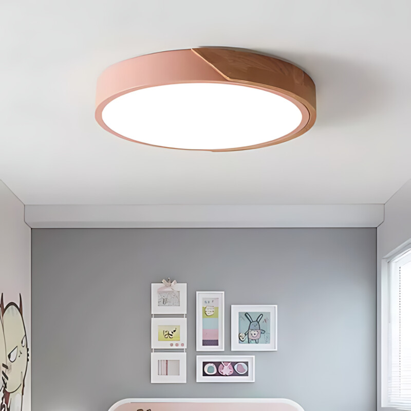 Luminaria Luz Fria Plafon Led Diám 30cm Metal Y Madera Luminaria Luz Fria Plafon Led Diám 30cm Metal Y Madera