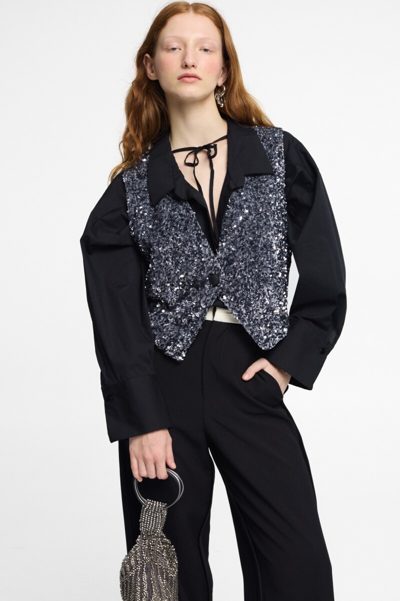 VEST DE LENTEJUELAS CON BOTON Plata