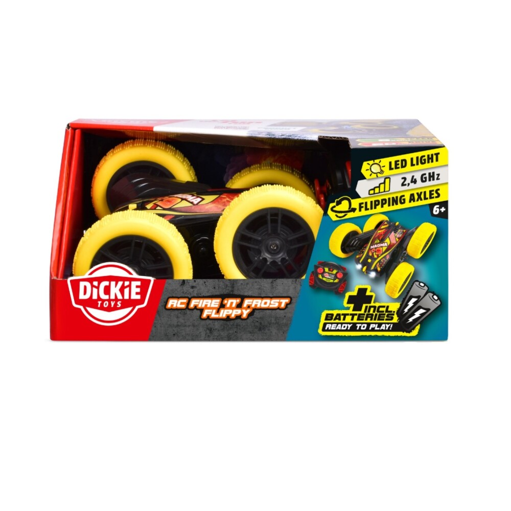 Auto a Control Remoto Fire’n Frost Flippy con Giro 360°-Dickie DICKIE RADIO CONTROL FIRE´N FROST FLIPPY 2 CANALES, 2,4 GHZ, EJES GIRATORIOS LATERALES, FUNCIÓN DE ROTACIÓN Y VOLTEO 360, VELOCI