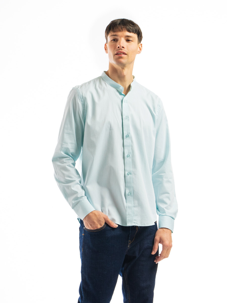 Camisa Cuello Mao Manga Larga - Agua 