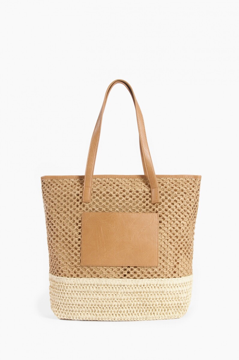 Bolso de raffia combinado - tostado 